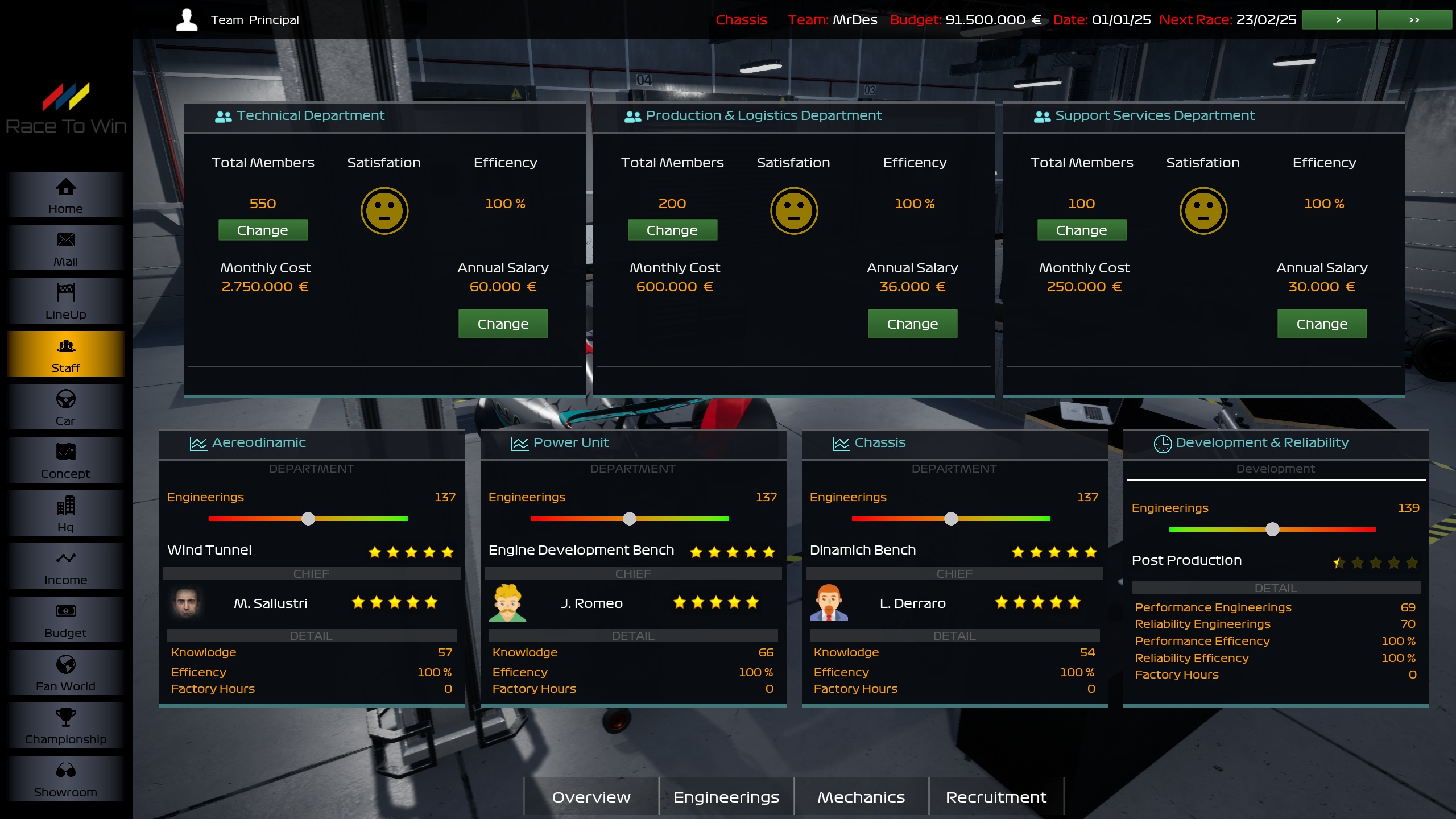 Gestione del team in Team Principal Simulator